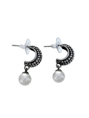 Vintage Sterling Silver 925 Hobnail Detail Imitation Pearl Drop Earrings